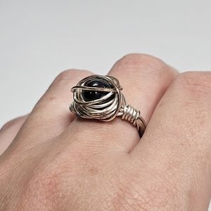 Silver Wire Wrapped Mystic Bead Ring